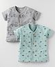 Pink Rabbit Single Jersey Knit Half Sleeves Front Open Jhablas with Vehicle Print Pack of 2 - Grey & Sky Blue