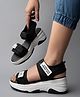 Shoetopia Typography Designed Sandals With Velcro Closure - Black