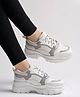 Shoetopia Sport Text Designed Mesh Detailed Lace Up Chunky Sneakers - Grey