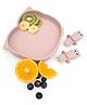 Kids Station 3 Piece Diaper Bag Friendly Silicone Baby Feeding Set - Owl Shaped Plate - Spoon and Fork - Make Mealtime Fun - Promotes Baby Self-Feeding for Dining Table - Microwave Safe (Pink)
