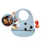 Kids Station 3 Piece BPA-Free Silicone Baby Feeding Set - Baby Bib - Spoon and Bowl - Make Mealtime Fun and Easy for Your Little One - for Infants + Toddlers - Baby Self Feeding Habit - Blue