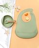 Kids Station 3 Piece Easy to Carry Silicone Baby Feeding Set - Baby Bib - Spoon and Bowl - Make Mealtime Fun - Promotes Baby Self-Feeding - Microwave Safe - Unbreakable Eco-Friendly - Green