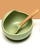 Kids Station 2 Piece BPA-Free Silicone Baby Feeding Set - Bowl - Spoon - Make Mealtime Fun and Easy for Your Little One - Tableware Meal Utensils for Kids with Suction - Microwave Friendly - Green