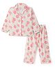 Funkrafts Premium Cotton Knit Full Sleeves Floral Printed Striped Coordinating Shirt & Pajama Set - Pink