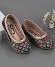 SHOES FOR JUNIORS Checked Embroidered & Sequins Embellished Ballerinas - Gold