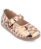 SHOES FOR JUNIORS Snake Scale Designed Mary Jane Ballerinas With Velcro Closure - Gold