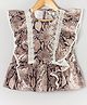 Hugsntugs Woven Cotton Sleeveless Snake Skin Printed Frill & Lace Detailed Top - Brown