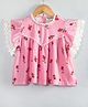 Hugsntugs Woven Cotton Flutter Sleeves Checked & Floral Printed Lace Detailed Top - Pink