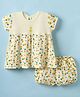 Bodycare Cotton Knit Half Sleeves Frock With Pineapple Print & Bloomer - Lemon Yellow