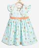 Campana 100% Cotton Woven Frill Sleeves Spring Flowers Printed Dress - Light Blue & Peach