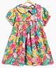 Campana Rayon Woven Short Sleeves Fruits & Flowers Printed Dress - Magenta & Multicolour