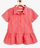 Campana 100% Cotton Woven Half Sleeves Striped Peplum Top - Red & Pink