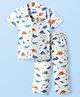 Babyhug Cotton Woven Half Sleeves Co-ords Night Suit With Dino Print - White