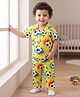 Babyhug Cotton Woven Half Sleeves Co-ords Night Suit With Football Print - Yellow