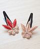 Pretty Ponytails Set Of 2 Beads Embellished Leaves Designed Hair Clips - Red & Golden