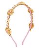 Aye Candy Lotus Designed Kundan Stones Embellished Mathapatti Hair Band - Pink & White