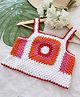 Woonie Cotton Sleeveless Floral & Colour Blocked Crochet Designed Crop Top - White