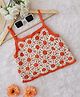 Woonie Cotton Sleeveless Floral Crochet Designed Crop Top - Orange
