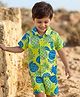 Babyhug Single Jersey Knit Half Sleeves Front Open Co-Ord Shirt and Shorts Set with Tropical Print - Neon Green