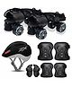 jaspo Unisex Tenacity Pro Adjustable Senior Outdoor Wheel Roller Skates Combo Suitable for Age Group 6 to 14 Years (Skates+ Helmet + Knee Guard+ Elbow Guard +Wrist Guard+Key) (Black)