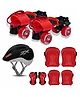 jaspo Unisex Tenacity Pro Adjustable Senior Outdoor Wheel Roller Skates Combo Suitable for Age Group 6 to 14 Years (Skates+ Helmet + Knee Guard+ Elbow Guard +Wrist Guard+Key) (Red)