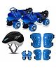 jaspo Unisex Tenacity Pro Adjustable Senior Outdoor Wheel Roller Skates Combo Suitable for Age Group 6 to 14 Years (Skates+ Helmet + Knee Guard+ Elbow Guard +Wrist Guard+Key) (Blue)