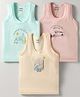 CUCUMBER Sinker Knit Sleeveless Vests With Vehicle Print Pack Of 3 - Pink Light Blue & Tan