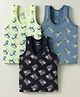 CUCUMBER Sinker Knit Sleeveless Vests With Vehicle & Tropical Theme Print Pack Of 3 - Black Light Green & Light Blue