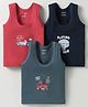 CUCUMBER Sinker Knit Sleeveless Vests With Vehicle Print Pack Of 3 - Navy Blue Grey & Red