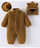 Mark & Mia Full Sleeves Solid Colour Winter Wear Rompers With Cap - Brown