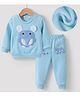 Mark & Mia Full Sleeves Winter Wear Sweatshirt & Lounge Pant Set With Elephant Patch - Blue