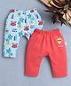 BUMZEE Cotton Knit Full Length Diaper Leggings With Beach Theme Print Pack Of 2 - Red & Light Blue