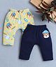 BUMZEE Cotton Knit Full Length Diaper Leggings With Animal Print Pack Of 2 - Yellow & Navy Blue