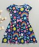 BUMZEE Cotton Knit Cap Sleeves Floral Printed Dress With Bow Applique - Navy Blue