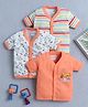 BUMZEE Cotton Knit Front Open Half Sleeves  Jungle Theme Printed & Striped Jhablas Pack Of 3 - Orange White & Yellow