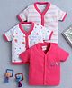 BUMZEE Cotton Knit Front Open Half Sleeves Tropical Theme Printed & Striped Jhablas Pack Of 3 - Dark Pink & White