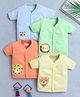 BUMZEE Cotton Knit Front Open Half Sleeves Animal Printed Jhablas Pack Of 4 - Light Blue Orange & Green