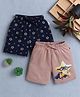 BUMZEE Cotton Knit Above Knee Length Star Printed Shorts Pack of 2 - Brown & Navy Blue