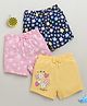 BUMZEE Cotton Knit Above Knee Length Floral & Star Printed Shorts With Bow Applique Pack of 3 - Navy Blue Pink & Yellow