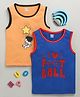 BUMZEE Cotton Knit Sleeveless Tank T-Shirts with Astronut & Text Print Pack of 2 - Royal Blue & Orange