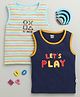 BUMZEE Cotton Knit Sleeveless Tank T-Shirts with Stripes & Lets Play Text Print Pack of 2 - Navy Blue  & Light Blue