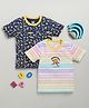 BUMZEE Cotton Knit Half Sleeves T-Shirts with Stripes & Space Theme Print Pack of 2 - Navy Blue & White