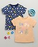 BUMZEE Cotton Knit Half Sleeves T-Shirts with Floral Print Pack of 2 - Navy Blue & Orange