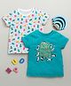 BUMZEE Cotton Knit Half Sleeves T-Shirts with Animal Print Pack of 2 - Teal Blue & White