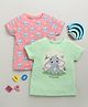 BUMZEE Cotton Knit Half Sleeves T-Shirts with Elephant Print Pack of 2 - Light Green & Pink