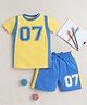 BUMZEE Cotton Knit Half Sleeves Color Block T-Shirt & Short Set with Sport Theme Print - Yellow & Blue