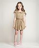 Lil Lollipop Cotton Cap Sleeves Polka Dots Printed Dress With Belt - Brown