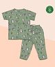 A Toddler Thing 100% Organic Muslin Cotton Woven Half Sleeves Porcupines Printed Coordinating Shirt & Pajama Set - Green