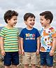 Babyhug Cotton Knit Half Sleeves T-Shirts With Stripes & Animal Print Pack Of 3 - Blue & White