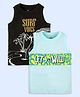 Kiddopanti Cotton Pack of 2 Sleeveless Beach Theme & Lets Be Wild Text Printed Tees - Black & Sky Blue
